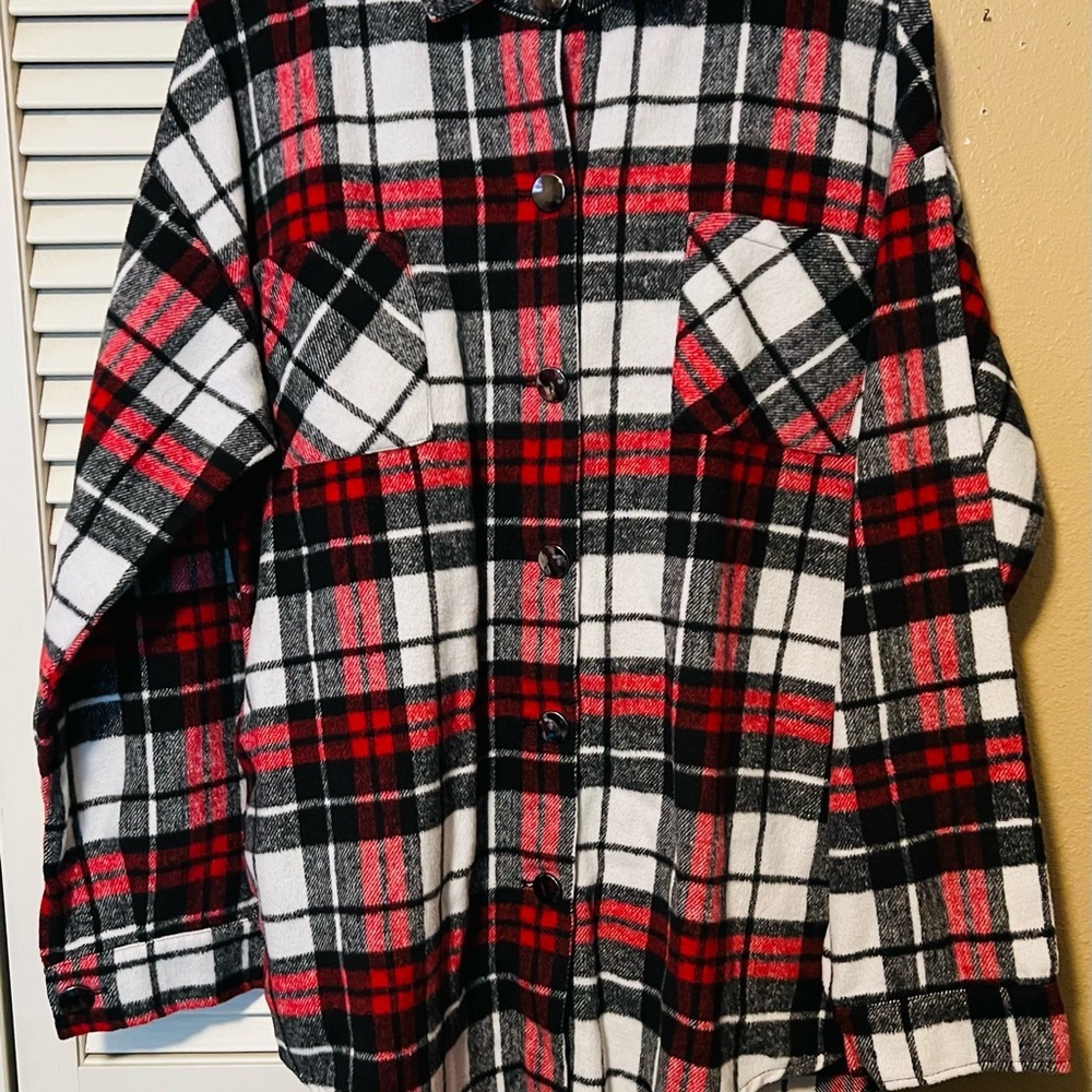 Plaid Button-Up Shirt in Red and Black